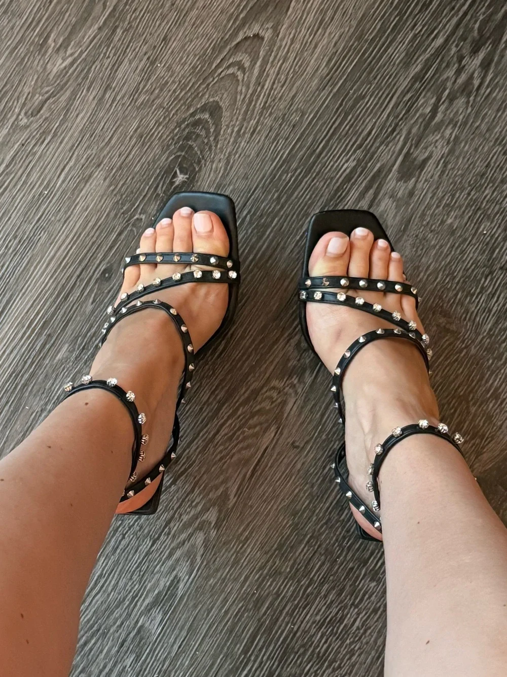 Stradivarius black studded strappy heeled sandals, sz 38 (US 7)